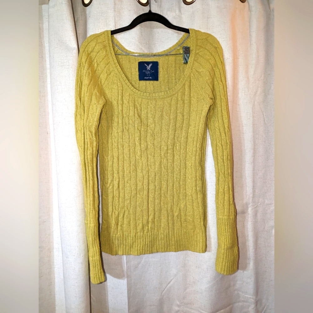 Bright Green 2010s American Eagle cable knit Long Sleeve Sweater